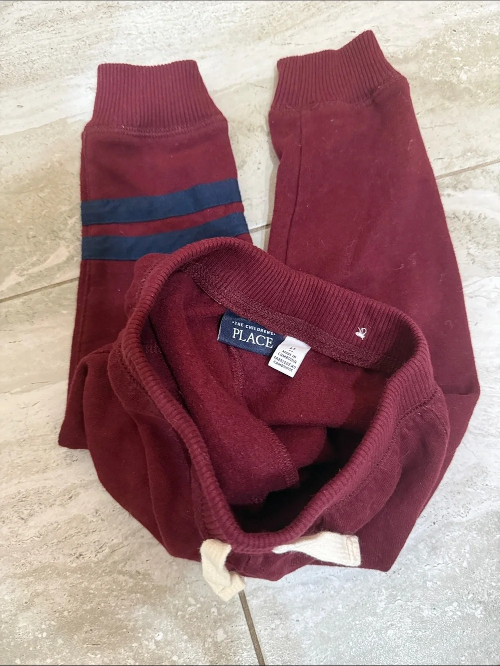 The Children's Place Burgundy Jogger Pants with Navy Stripes
